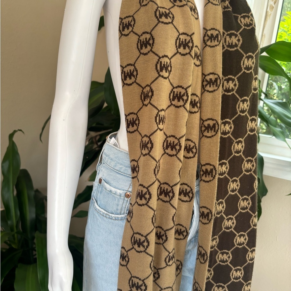 Michael Kors Brown and Tan Logo Scarf - Picture 5 of 5